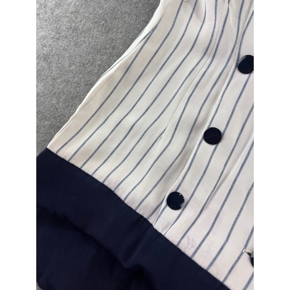 VTG Perceptions Womens 5/6 Double Breasted Pinstripe Dress Navy Nautical 80s